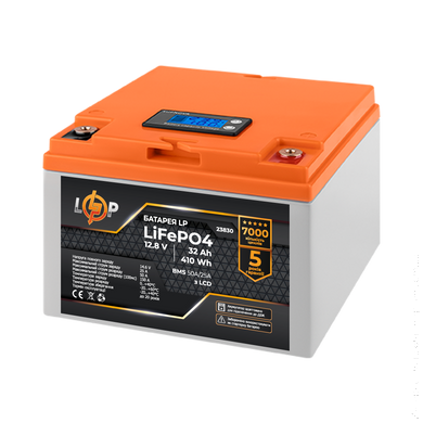 Аккумулятор LP LiFePO4 12,8V - 32 Ah (410Wh) (BMS 50А/25A) пластик LCD для ИБП