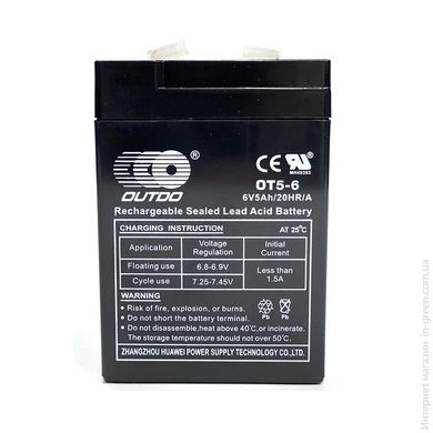 Акумуляторна батарея OUTDO AGM OT 6-5 6V 5Ah (70 х 47 х 101), Q20