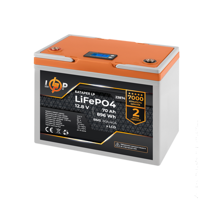 Аккумулятор LP LiFePO4 12,8V - 70 Ah 896Wh) (BMS 80A/40А) пластик LCD