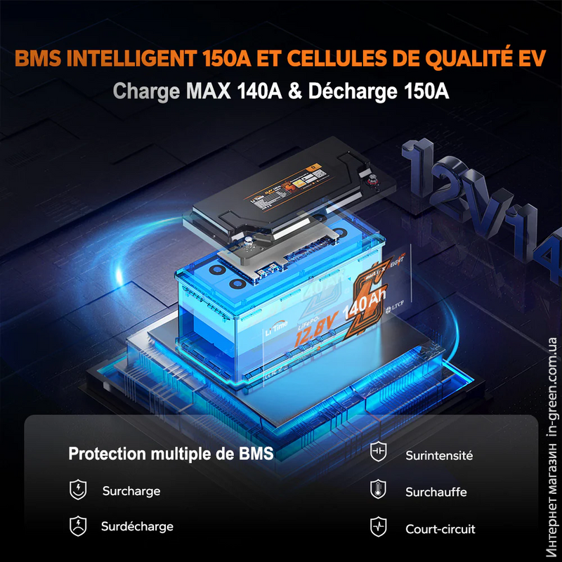 Аккумулятор LiTimе LiFePO4 12V140Ah Smart Bluetooth H190 (12V140-150-H190-BT-4-AC150)