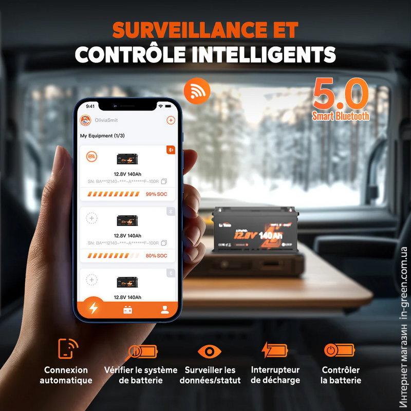Аккумулятор LiTimе LiFePO4 12V140Ah Smart Bluetooth H190 (12V140-150-H190-BT-4-AC150)