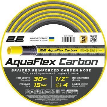 Шланг садовый 2Е AquaFlex Carbon 1/2&Prime; 30 м 4 слоя 20 бар -10&hellip;+60&deg;C 2E-GHE12GE30