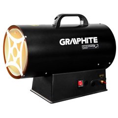 Теплова гармата газова GRAPHITE, акумуляторна 18В, 30кВт, 200м кв, 500м куб/год, IP24, чорний