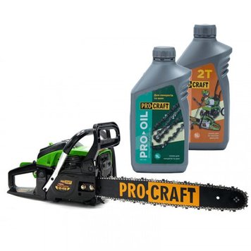 Бензопила PRO-CRAFT GS450 + Масло 2T 1л + Масло для цепи PRO-CRAFT 1л