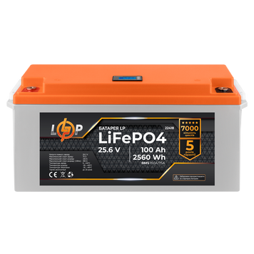 Аккумулятор LP LiFePO4 24V (25,6V) &ndash; 100 Ah (2560Wh) (BMS 150/75А) пластик LCD
