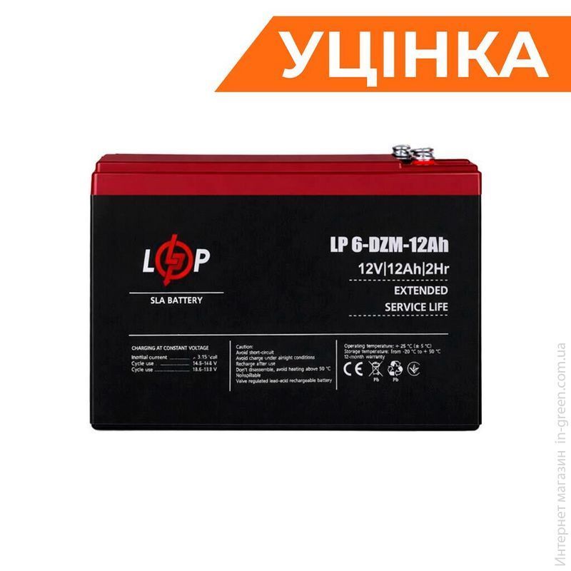 Тяговий свинцево-кислотний AGM акумулятор LP 6-DZM-12 Ah - під болт М5 Уцінка 04.2025