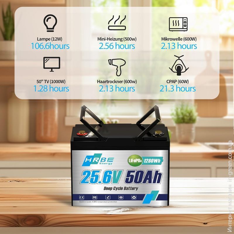 Акумулятор HRBE Energy LiFePO4 24V/50AH (25.6V/50Ah/1280Wh)