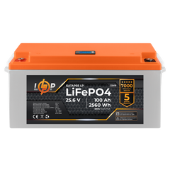 Акумулятор LP LiFePO4 24V (25,6V) - 100 Ah (2560Wh) (BMS 150/75А) пластик LCD для ДБЖ