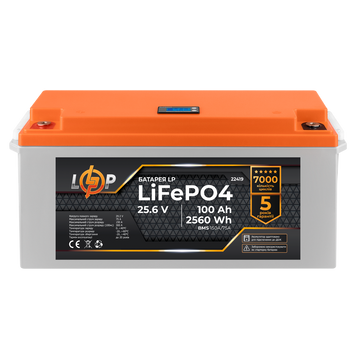 Аккумулятор LP LiFePO4 24V (25,6V) - 100 Ah (2560Wh) (BMS 150/75А) пластик LCD для ИБП