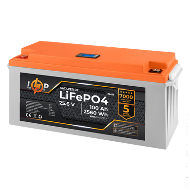 Аккумулятор LP LiFePO4 24V (25,6V) - 100 Ah (2560Wh) (BMS 150/75А) пластик LCD для ИБП