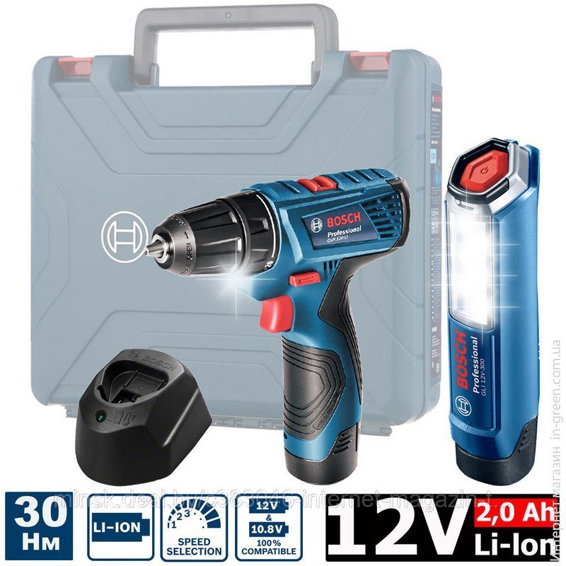 Шуруповерт-дрель BOSCH GSR 120 LI + фонарик GLI 12V-300 (06019G8004)