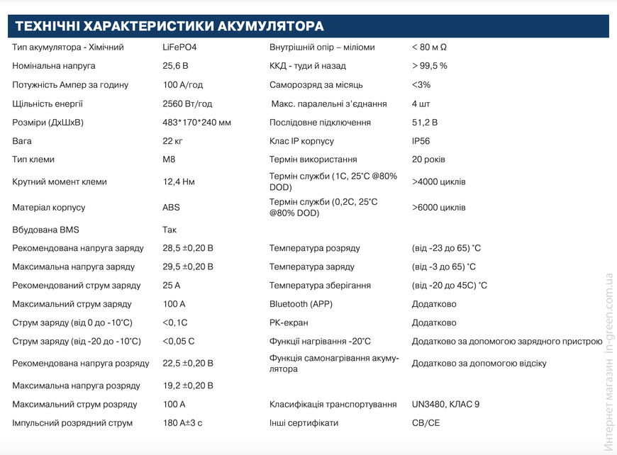 Аккумуляторна батарея 2E LFP24, 24V, 100Ah