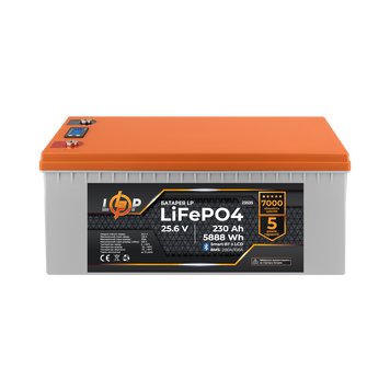 Аккумулятор LP LiFePO4 25,6V - 230 Ah (5888Wh) (BMS 200A/100А) пластик LCD Smart BT