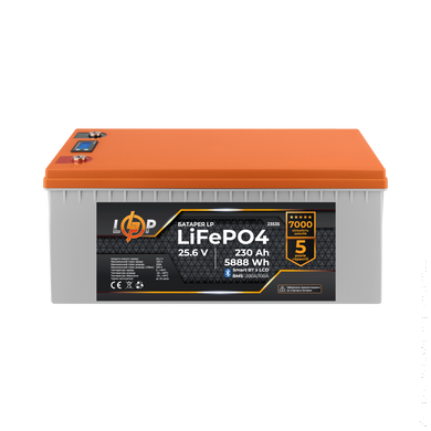 Аккумулятор LP LiFePO4 25,6V - 230 Ah (5888Wh) (BMS 200A/100А) пластик LCD Smart BT