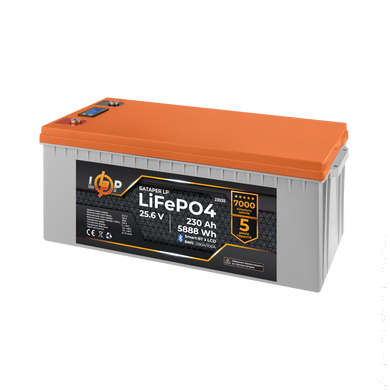 Акумулятор LP LiFePO4 25,6V - 230 Ah (5888Wh) (BMS 200A/100А) пластик LCD Smart BT