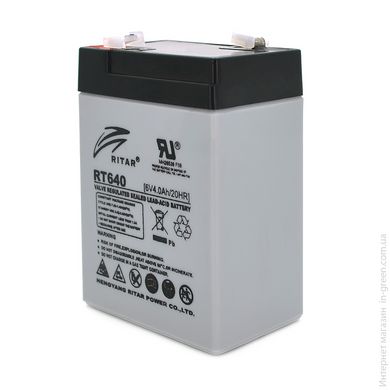 Акумуляторна батарея AGM RITAR RT640, Black Case, 6V 4Ah ( 70х47х99 (107) ) Q20