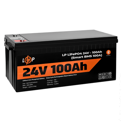 Аккумулятор LP LiFePO4 24V (25,6V) - 100 Ah (2560Wh) (Smart BMS 100А) з BT пластик для ИБП