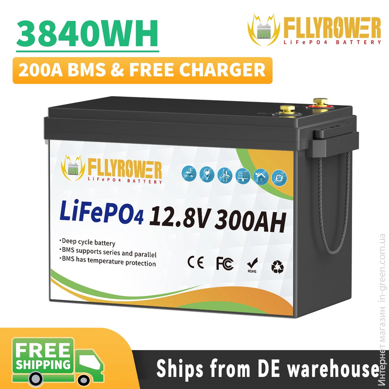 Аккумулятор FLLYROWER LiFePO4 12V/300AH (3840W*h)