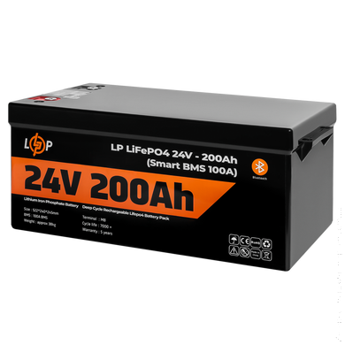Аккумулятор LP LiFePO4 24V (25,6V) - 200 Ah (5120Wh) (Smart BMS 100А) з BT пластик для ИБП