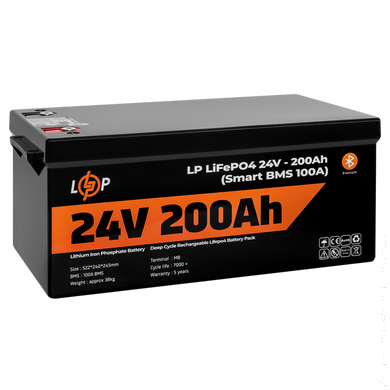Аккумулятор LP LiFePO4 24V (25,6V) - 200 Ah (5120Wh) (Smart BMS 100А) з BT пластик для ИБП