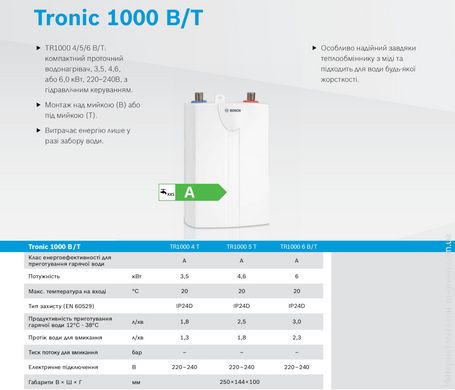 Водонагреватель электрический проточний BOSCH Tronic 1000 4 T (7736504716)