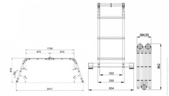Шарнирная лестница-трансформер ELKOP M 4х3 Al S DOSKOU