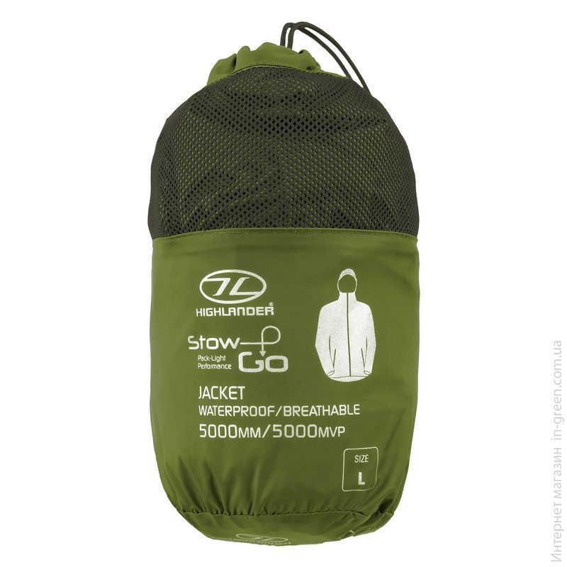 Вітровка чоловіча Highlander Stow & Go Pack Away Rain Jacket 6000 mm Olive L