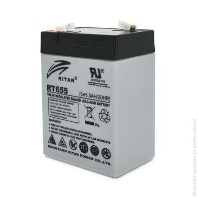 Аккумуляторная батарея AGM RITAR RT655, Black Case, 6V 5.5Ah (70х47х99(105)) Q20
