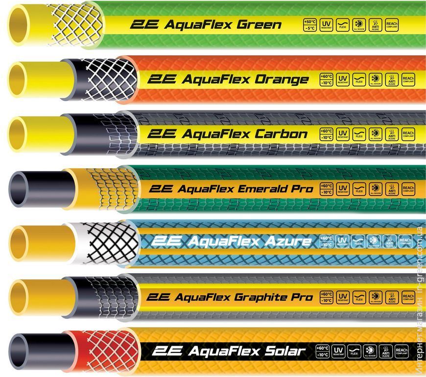 Шланг садовый 2Е AquaFlex Emerald Pro 3/4&Prime; 50 м 4 слоя 20 бар -10&hellip;+60&deg;C ороситель 2 коннектора адаптер