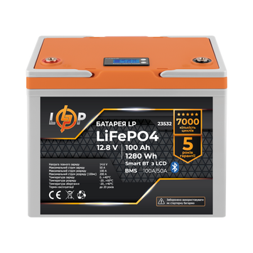 Аккумулятор LP LiFePO4 12,8V - 100 Ah (1280Wh) (BMS 100A/50А) пластик LCD Smart BT