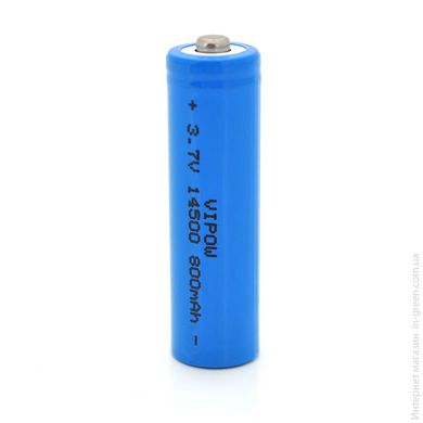 Аккумулятор 14500 Li-Ion Vipow ICR14500 TipTop, 800mAh, 3.7V, Blue
