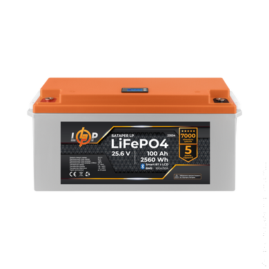 Акумулятор LP LiFePO4 25,6V - 100 Ah (2560Wh) (BMS 100A/50А) пластик LCD Smart BT