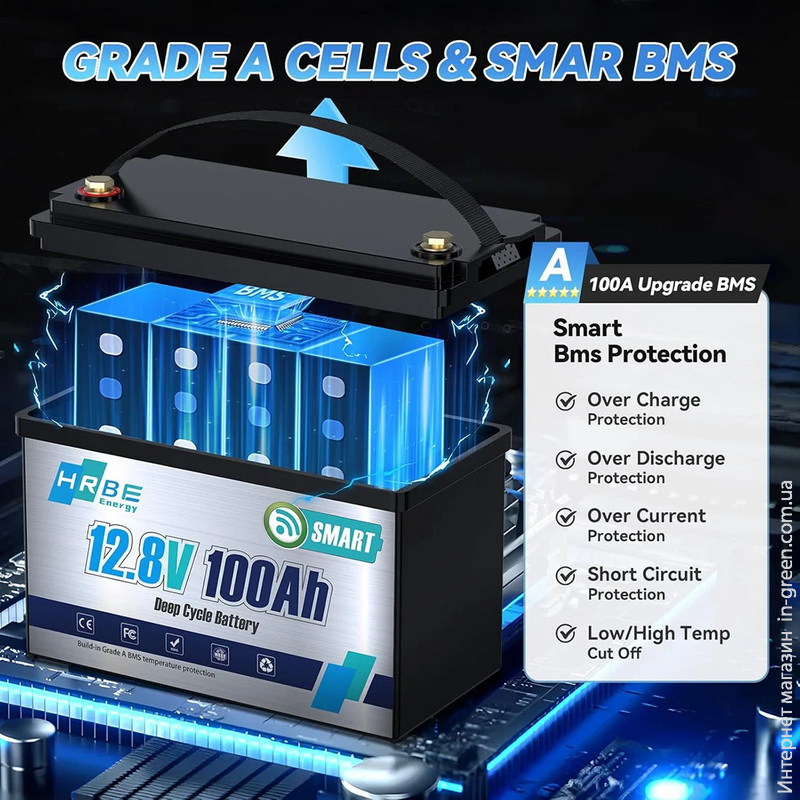 Аккумулятор HRBE Energy LiFePO4 12V/100AH (1280W*h) 332mm Bluetooth