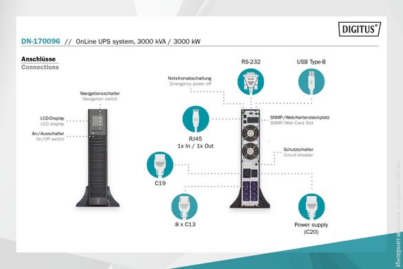 Джерело безперебійного живлення DIGITUS OnLine, 3000VA/3000W (DN-170096)