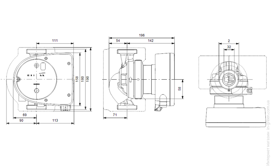 Циркуляційний насос GRUNDFOS MAGNA1 32-100 180 1x (99221236)