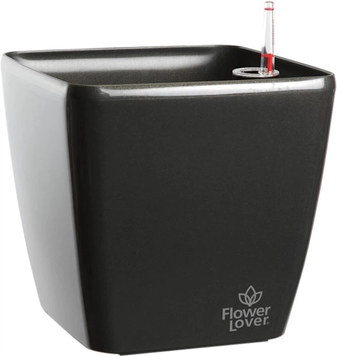 Вазон із системою автополиву Plastkon Quadrato 22x22x21 Flower Lover антрацит, глянцевий