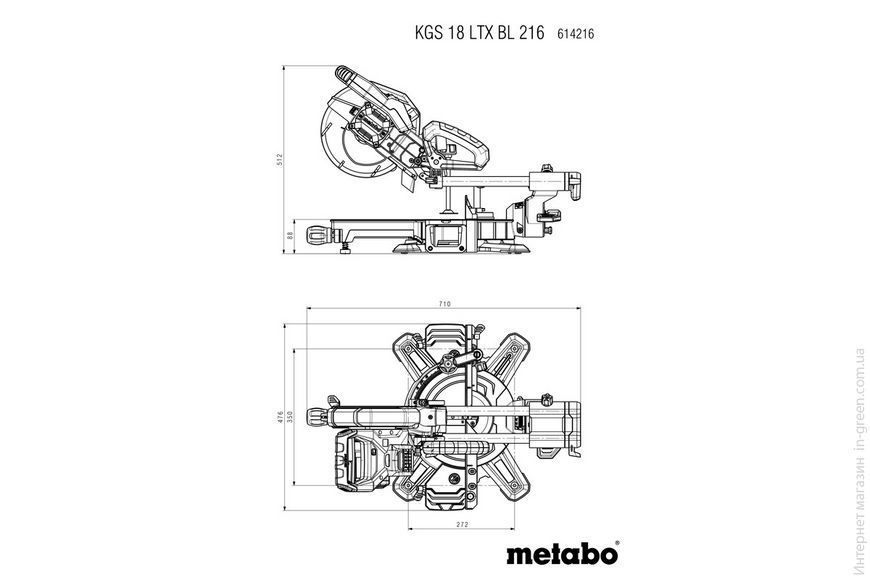 Торцювальна пила METABO KGS 18 LTX BL 216 (2x LiHD 8,0Ah, ASC 145) 614216810
