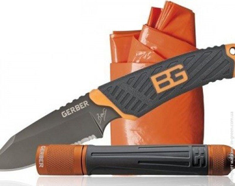 Туристический нож Gerber Bear Grylls Compact Fixed Blade + ліхтар + пончо