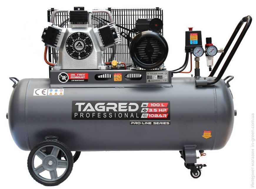 Компресор безмасляний з ремінним приводом TAGRED TA3390 W3 100L 10 BAR