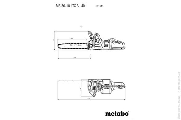 Цепная пила аккумуляторная METABO MS 36-18 LTX BL 40