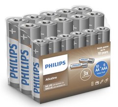 Батарейка Philips Entry Alkaline щелочная AA+AAA плівка, 10+6 шт