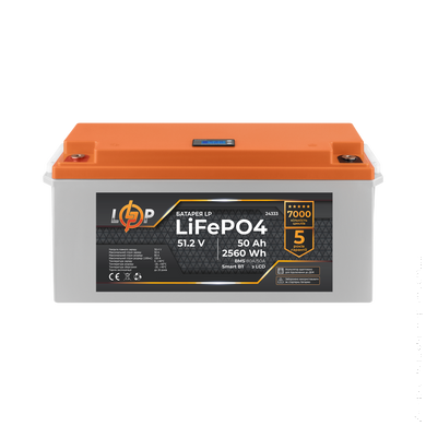 Аккумулятор LP LiFePO4 51,2V - 50 Ah (2560Wh) (BMS 80A/50А) пластик Smart BT