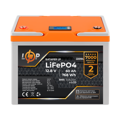 Акумулятор LP LiFePO4 12,8V - 60 Ah (768Wh) (BMS 50A/25А) пластик LCD для ДБЖ