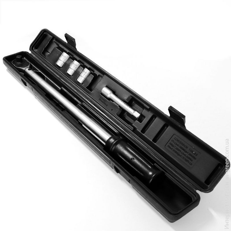 Динамометрический ключ S&R 40-210 Нм, 1/2" с удлинителем 125 мм и торцевыми головками 17, 19, 21 мм