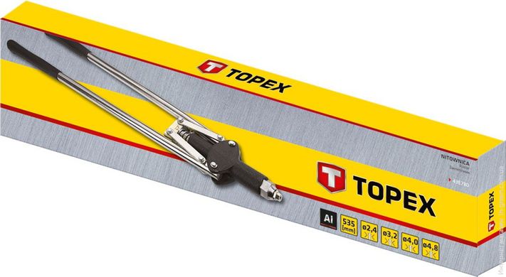Заклепочник TOPEX торцевой для алюминиевых заклепок 2.4, 3.2, 4.0, 4.8 мм (43E780)