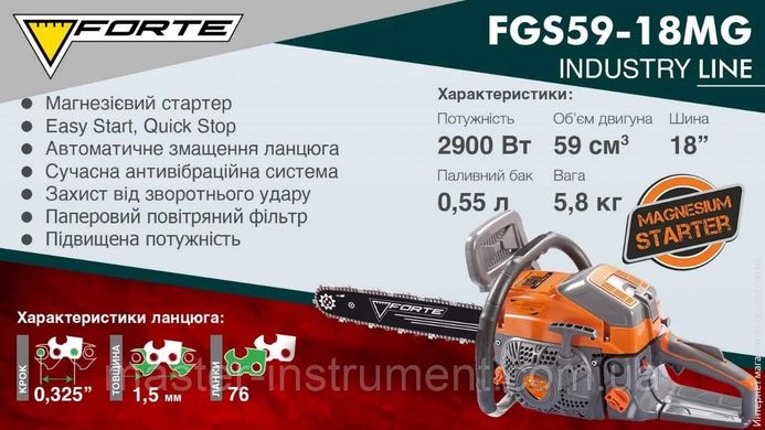 Бензопила цепная FORTE FGS59-18MG
