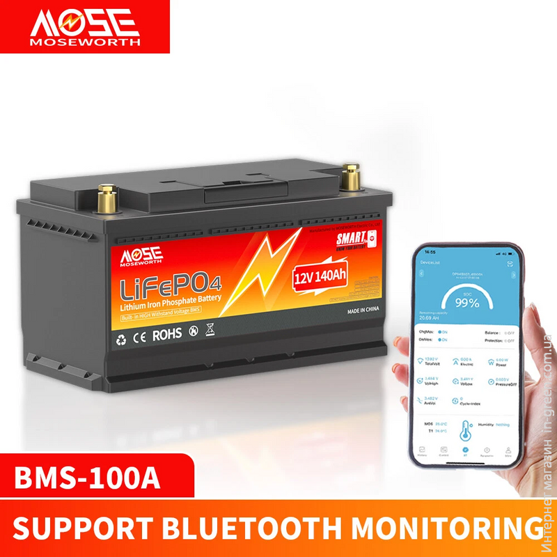 Акумулятор Moseworth LiFePO4 12V/140AH Bluetooth