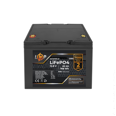 Аккумулятор LP LiFePO4 12,8V - 60 Ah (768Wh) (BMS 80A/40А) пластик для ИБП