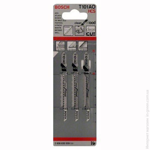 3 лобзиковые пилки BOSCH T 101 AО, HCS (2608630559)