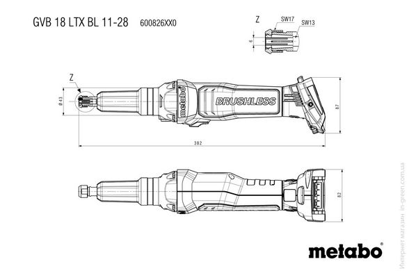 Прямошліфмашина METABO GVB 18 LTX BL 11-28 (каркас коробка)